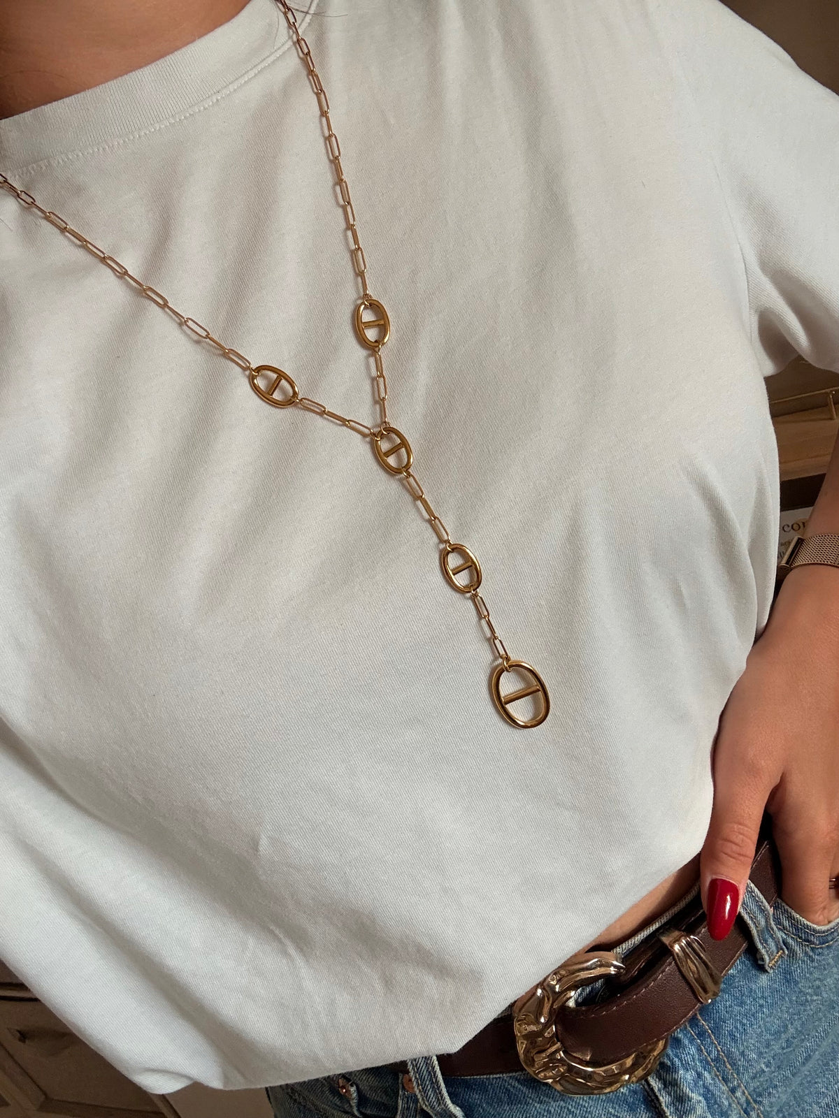 Sautoir Y maille marine