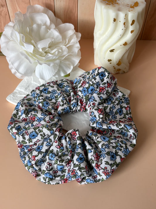 Chouchou fleuri bleu/rouge