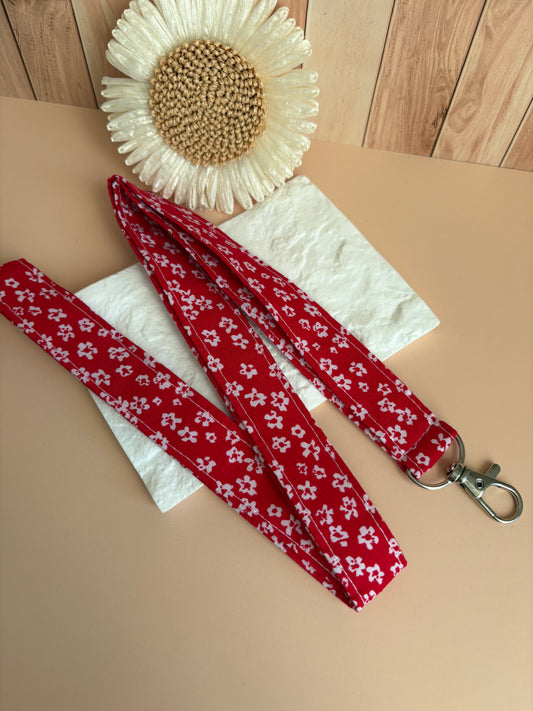 Porte badge fleuri rouge