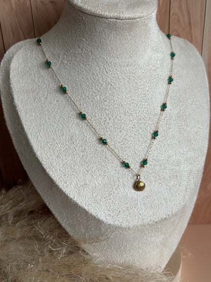 Collier COQUILLAGE et Perles vertes